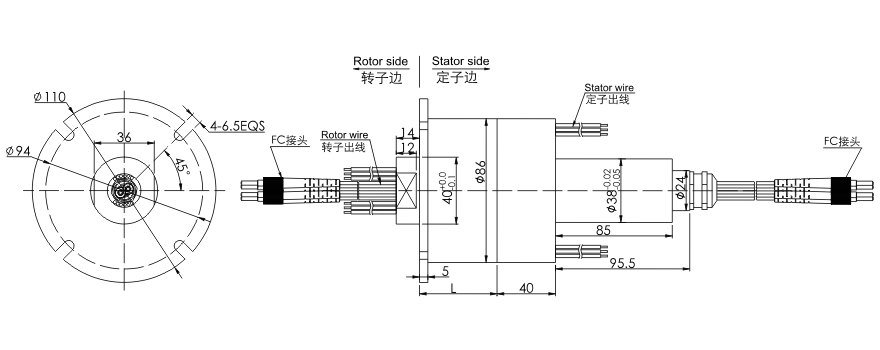 fo808 series FO808 Series 8 Channels Fiber-Electric Slip Ring slip ring Drawing 