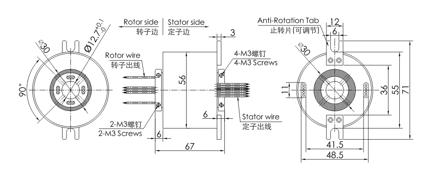 g012-12 series G012-12 Series Super High Speed Slip Ring(Max Speed 5000RPM) slip ring Drawing 