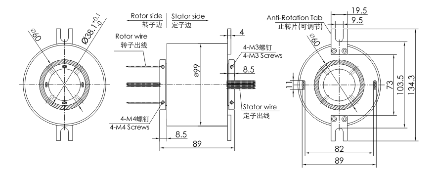 g038-12 series G038-12 Series Super High Speed Slip Ring(Max Speed 5000RPM) slip ring Drawing 