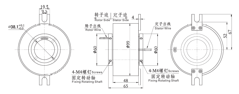 g038 series G038 Series Super High Speed Slip Ring(Max Speed 5000RPM) slip ring Drawing 