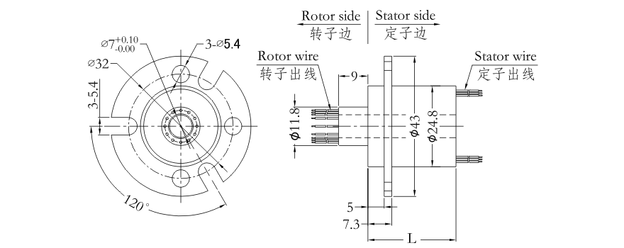 h0724 series H0724 Series Mini Through Hole Slip Ring slip ring Drawing 