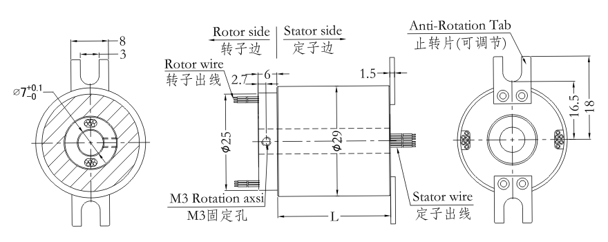 h0729 series H0729 Series Mini Through Hole Slip Ring slip ring Drawing 