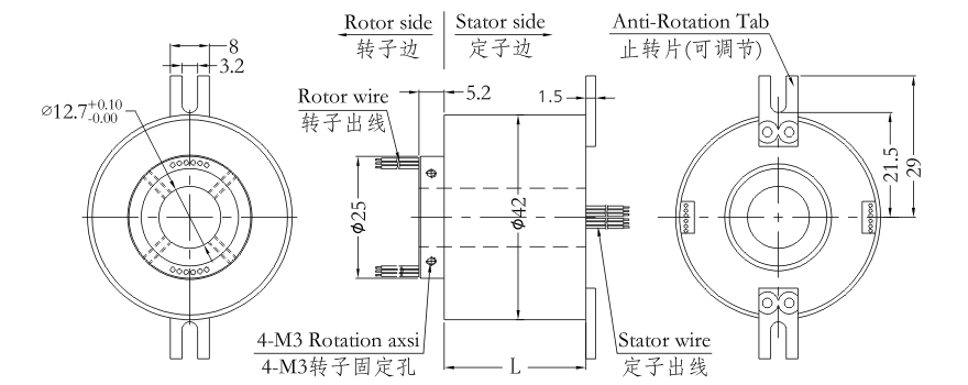 h1242 series H1242 Series Mini Through Hole Slip Ring slip ring Drawing 