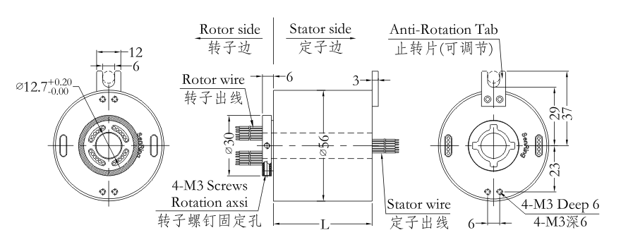 h1256 series H1256 Series（Hollow Shaft）Through Hole Slip Ring slip ring Drawing 