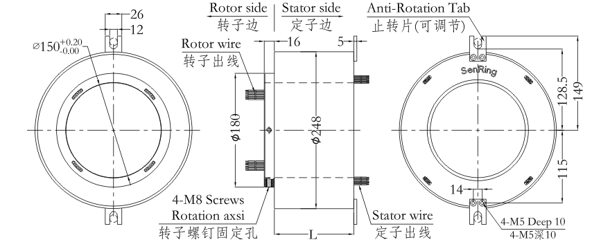 h150248 series H150248 Series（Hollow Shaft）Through Hole Slip Ring slip ring Drawing 