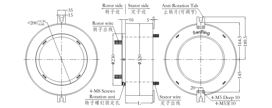 h200320 series H200320 Series Through Bore Slip Ring slip ring Drawing 