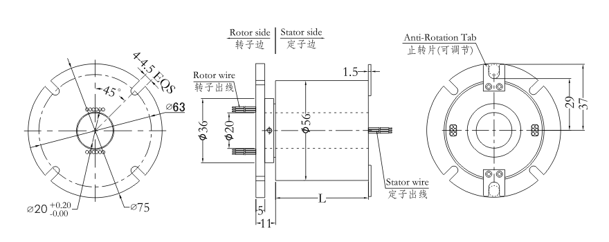 h2056f series H2056F Series Mini Through Hole Slip Ring slip ring Drawing 