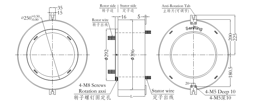 h250396 series H250396 Series（Hollow Shaft）Through Hole Slip Ring slip ring Drawing 