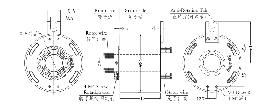 h2586 series H2586 Series（Hollow Shaft）Through Hole Slip Ring slip ring Drawing 