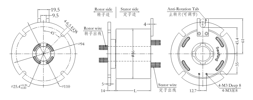 OD mm series Medium Size (Hole Size 25.4~90mm) drawing