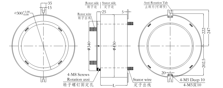 h300430 series H300430 Series（Hollow Shaft）Through Hole Slip Ring slip ring Drawing 