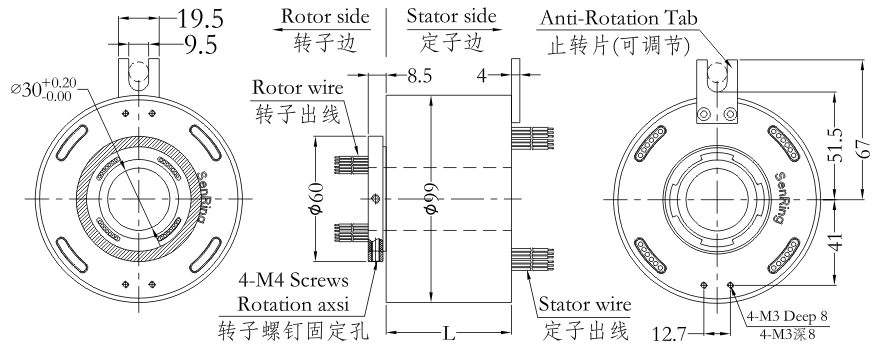 h3099 series H3099 Series（Hollow Shaft）Through Hole Slip Ring slip ring Drawing 