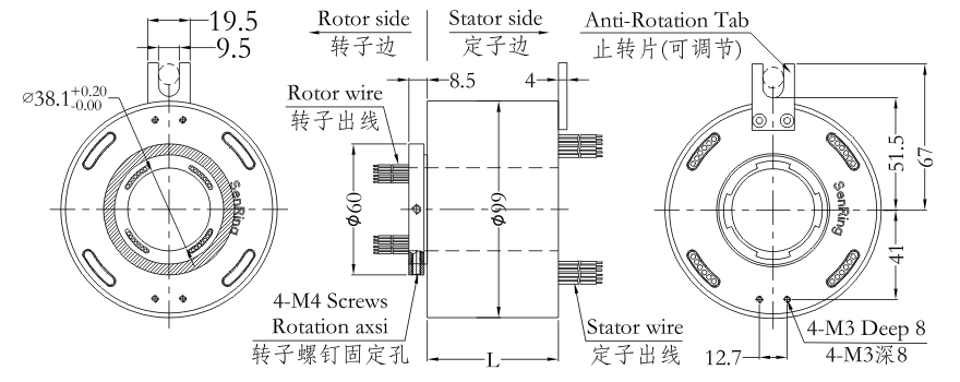 h3899 series H3899 Series（Hollow Shaft）Through Hole Slip Ring slip ring Drawing 