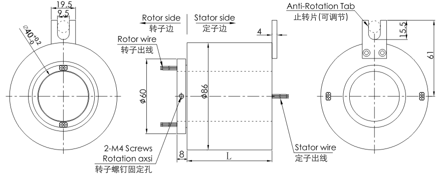 h4086 series H4086 Series Through Bore Slip Ring slip ring Drawing 