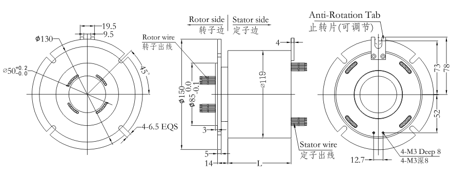 h50119f series H50119F Series Through Bore Slip Ring slip ring Drawing 