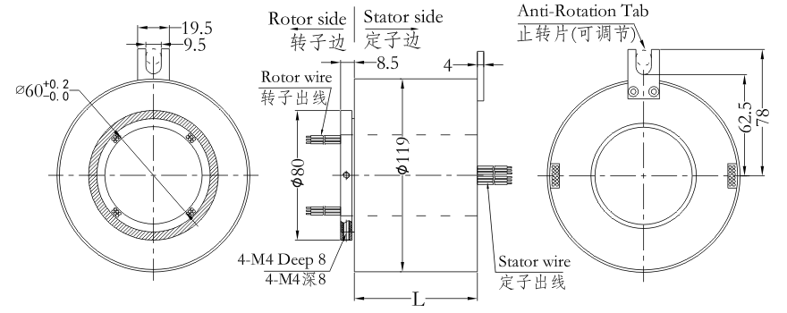 h60119 series H60119 Series Through Bore Slip Ring slip ring Drawing 