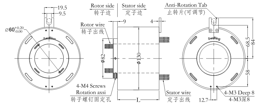 h60130 series H60130 Series（Hollow Shaft）Through Hole Slip Ring slip ring Drawing 