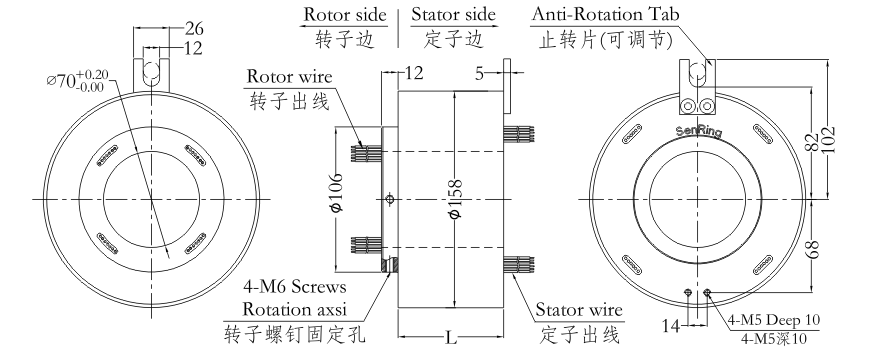 h70158 series H70158 Series Through Bore Slip Ring slip ring Drawing 