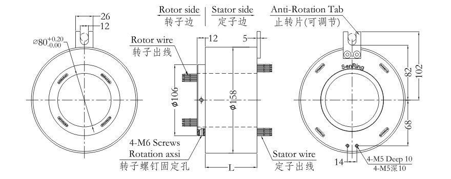 h80158 series H80158 Series（Hollow Shaft）Through Hole Slip Ring slip ring Drawing 