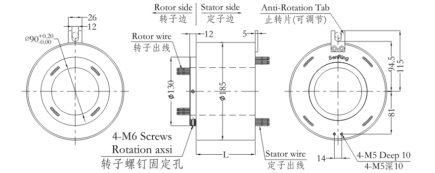 h90185 series H90185 Series（Hollow Shaft）Through Hole Slip Ring slip ring Drawing 