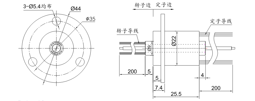 OD mm series Single RF Rotary Joint drawing