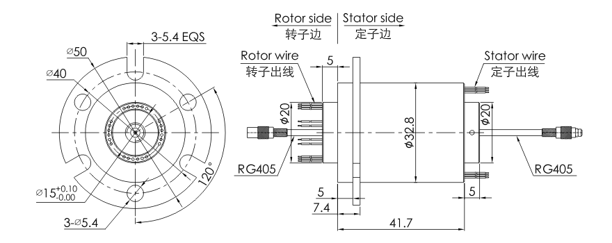 OD mm series Single RF Rotary Joint drawing