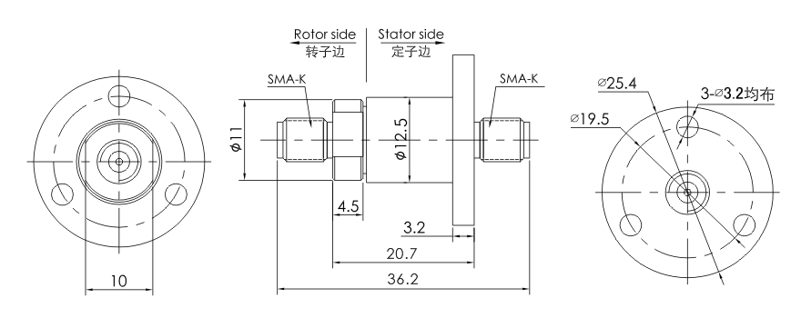 OD mm series Single RF Rotary Joint drawing