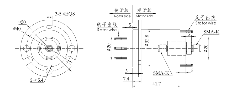 hf0118-32 series HF0118-32 Series 18GHz Singal Channel RF Rotary Joint Slip Ring slip ring Drawing 