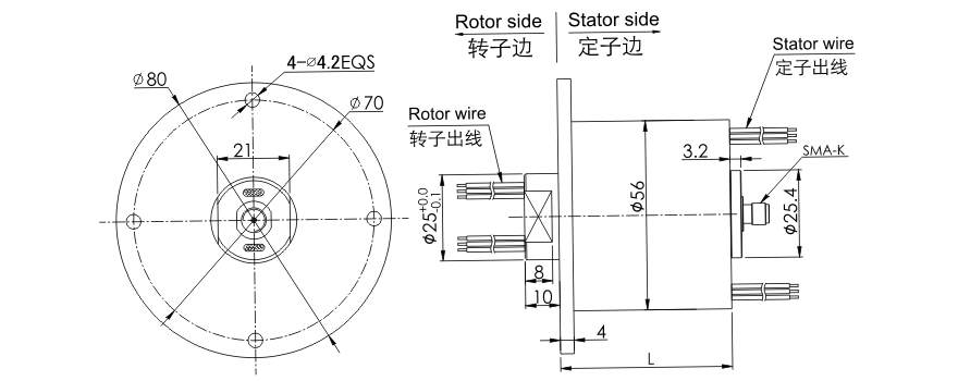 OD mm series Single RF Rotary Joint drawing