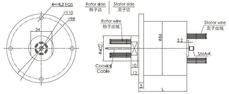 hf0118-86 series HF0118-86 Series Rf Rotary Joint Slip Ring slip ring Drawing 