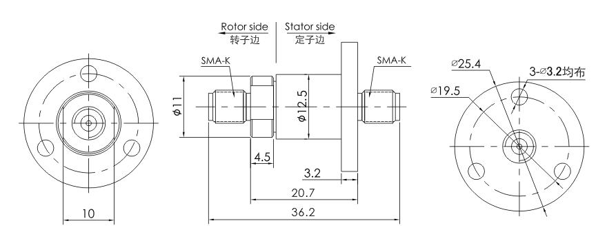 OD mm series Single RF Rotary Joint drawing