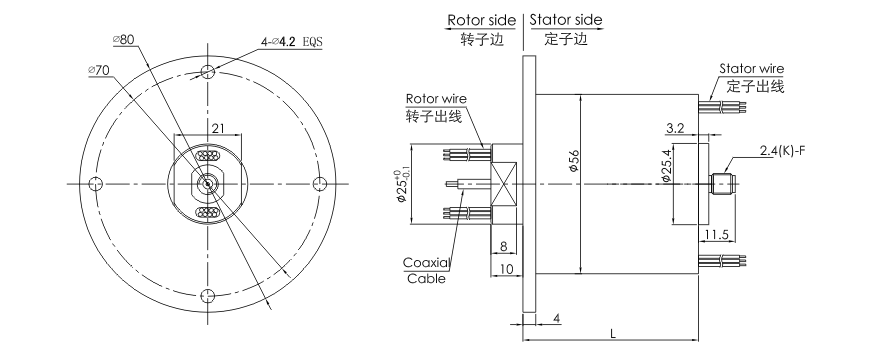 OD mm series Single RF Rotary Joint drawing
