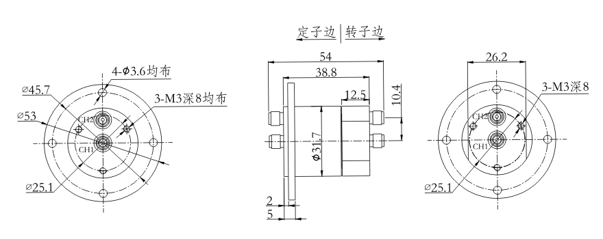 OD mm series Dual Channel RF Rotary Joint drawing