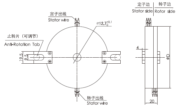 k212 series K212（SNK012）Series Super Thin PCB Slip Ring slip ring Drawing 