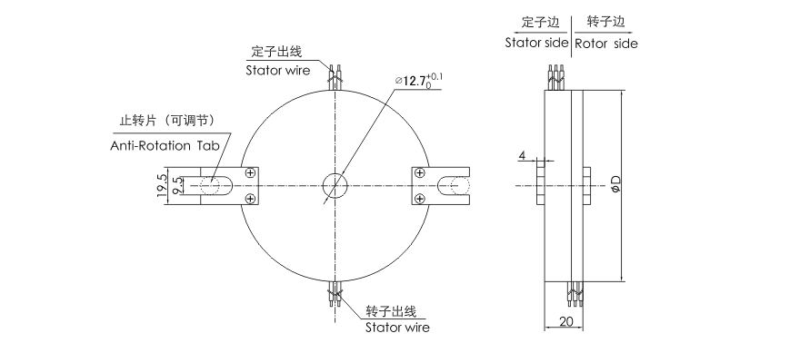 k212 series K212（SNK012）Series Super Thin PCB Slip Ring slip ring Drawing 