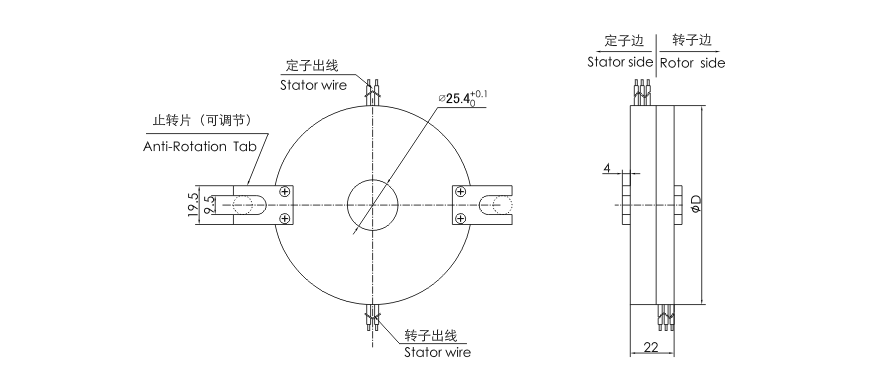 OD mm series Pancake Slip Rings drawing