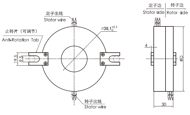 k238 series K238（SNK040） Integral Pancake Slip Ring slip ring Drawing 