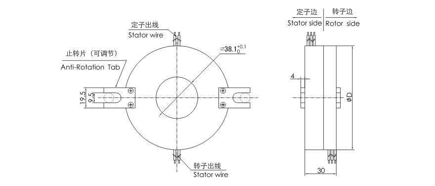 OD mm series Pancake Slip Rings drawing