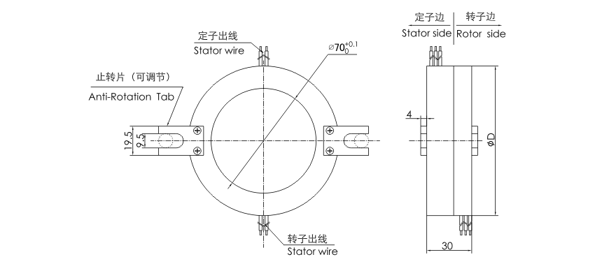OD mm series Pancake Slip Rings drawing