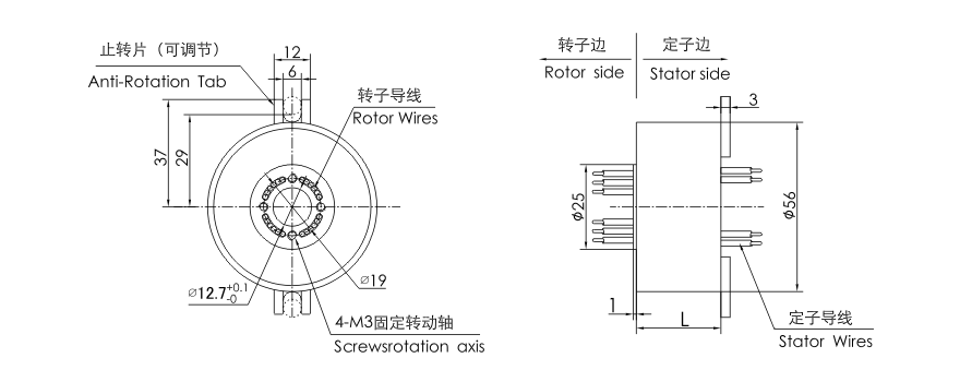 OD mm series Pancake Slip Rings drawing