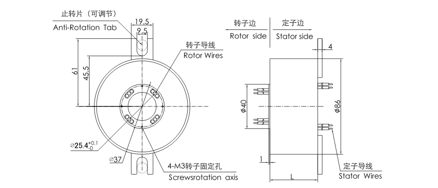 OD mm series Pancake Slip Rings drawing