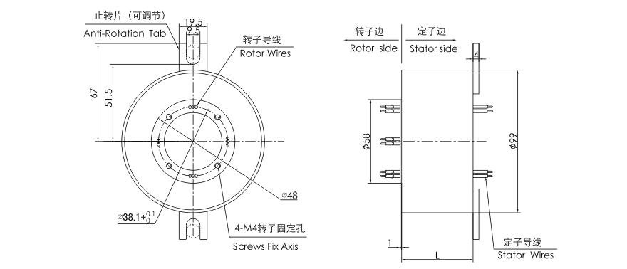OD mm series Pancake Slip Rings drawing