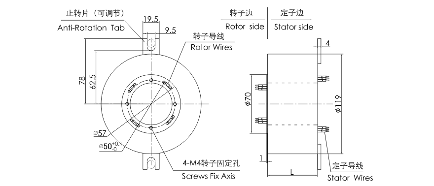 OD mm series Pancake Slip Rings drawing