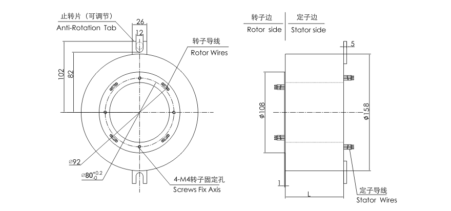OD mm series Pancake Slip Rings drawing