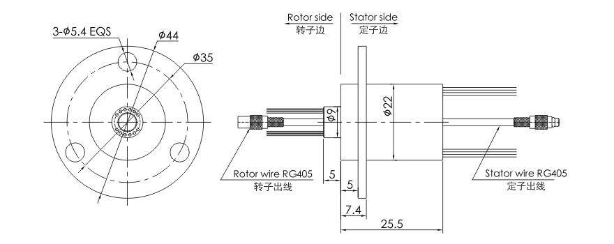 OD mm series 1080P HD-SDI Slip Ring drawing