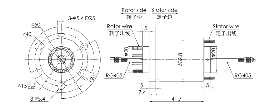 o032-24 series O032-24 Series HD Slip Ring(1 Channel 1080P HD Signal @ 24 Circuits 2a Current) slip ring Drawing 