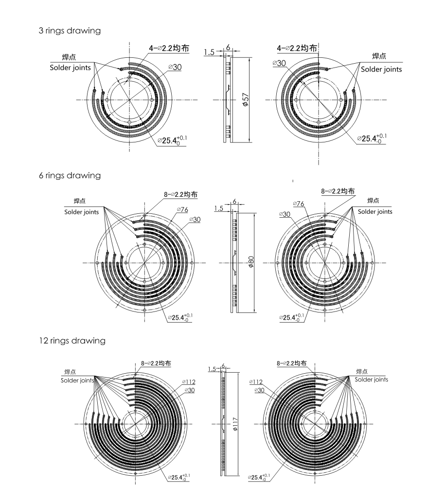 OD mm series PCB Slip Rings drawing
