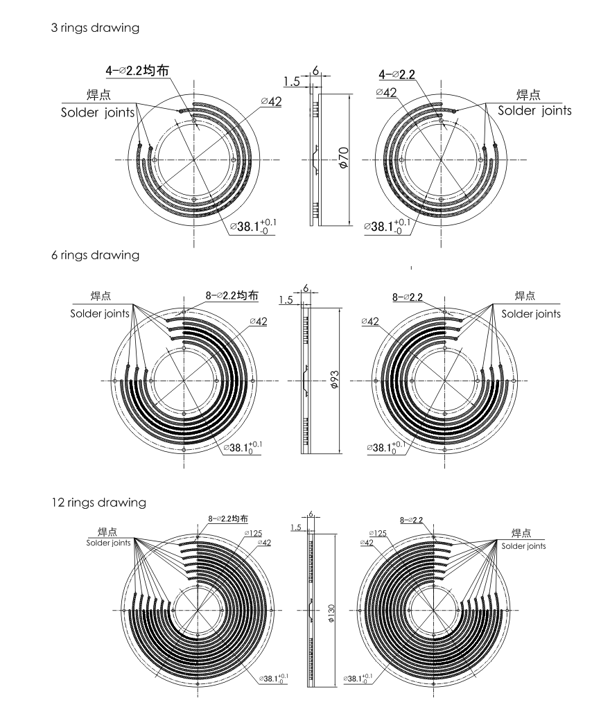 p038 series P038 series PCB slip ring slip ring Drawing 