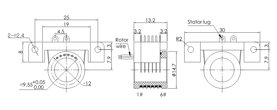 s010-06 series S010-06 Series 6 Channels Miniature Separate Slip Ring(Hole Size 9.55mm) slip ring Drawing 