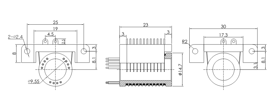 s010-12 series S010-12 Series 12 Circuits Through Hole Separate Slip Ring(Hole Size 9.55mm) slip ring Drawing 